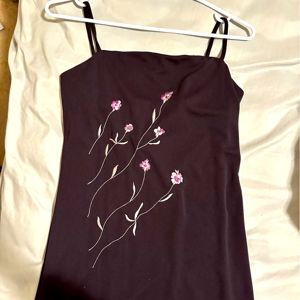 Purple fill-length dress. Flower embroidery. Only wore once to junior prom.